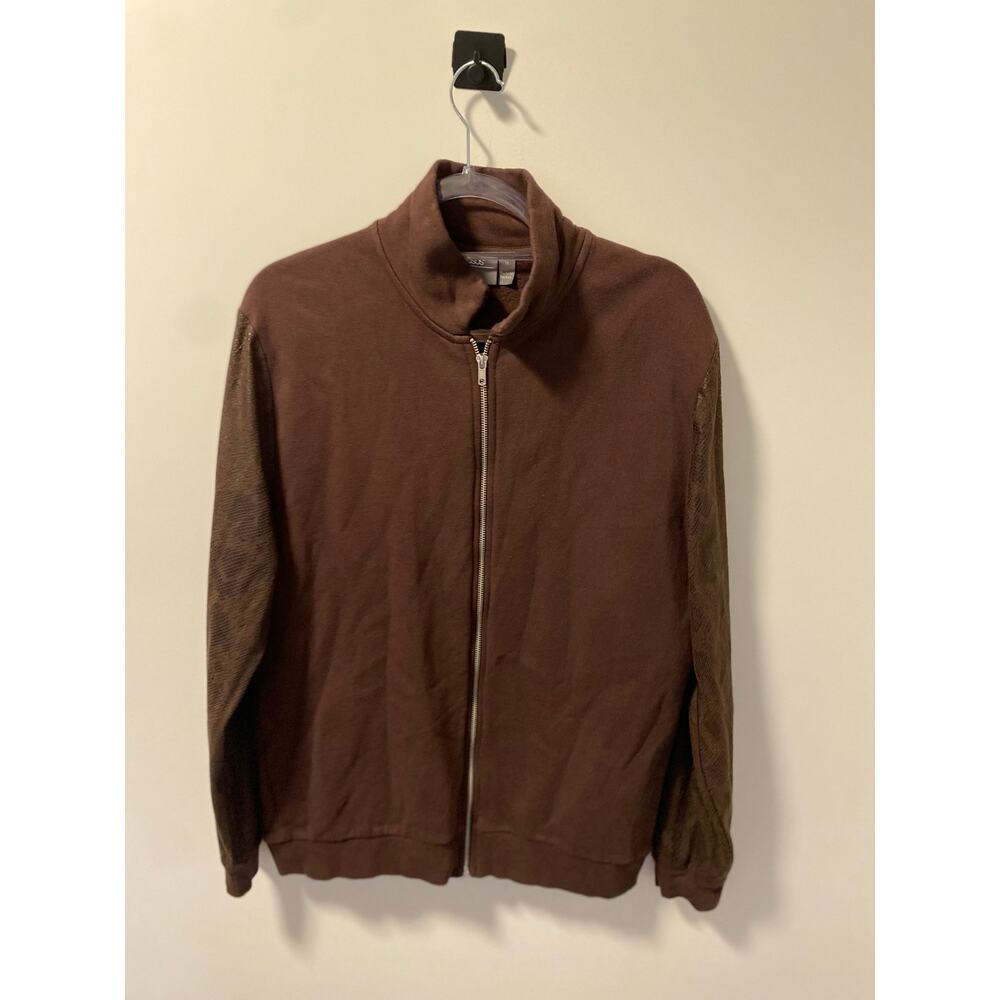 ASOS Brown Full Zip Faux Snakeskin Sleeve Sweater-Size M